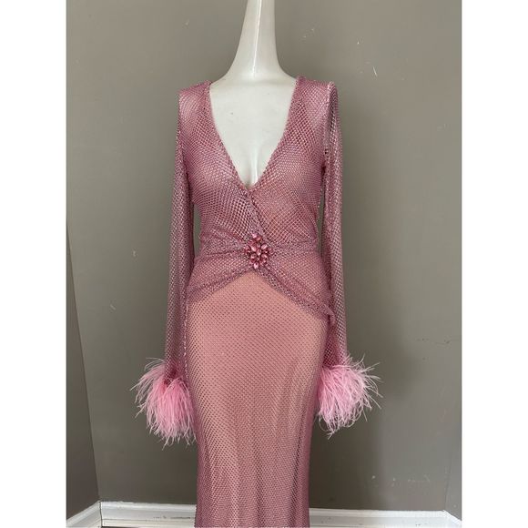 PATBO Feather-trimmed crystal-embellished mesh maxi dress - Picture 7 of 15